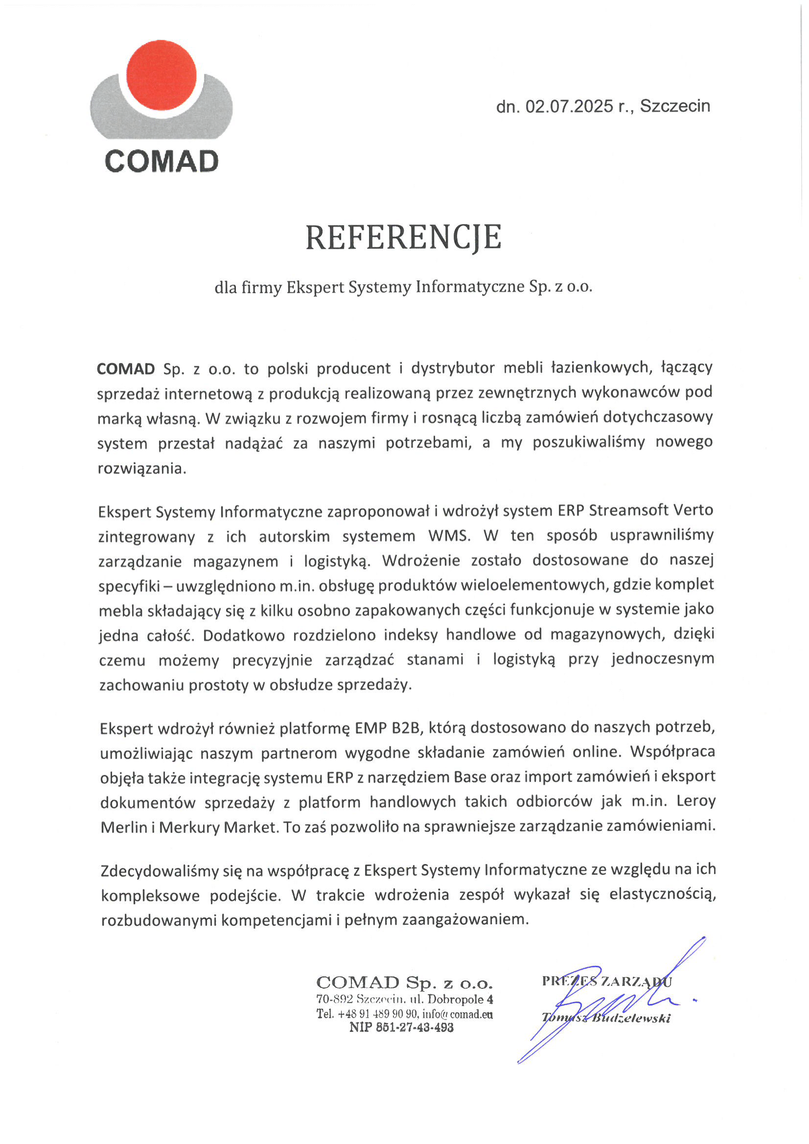 Referencje COMAD Sp. z o.o.